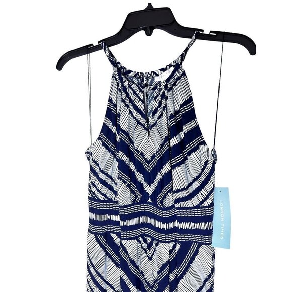 London Times Womens Blue Halter Diamond Print Jersey Knit Maxi Dress Sz 12 New - Picture 5 of 7